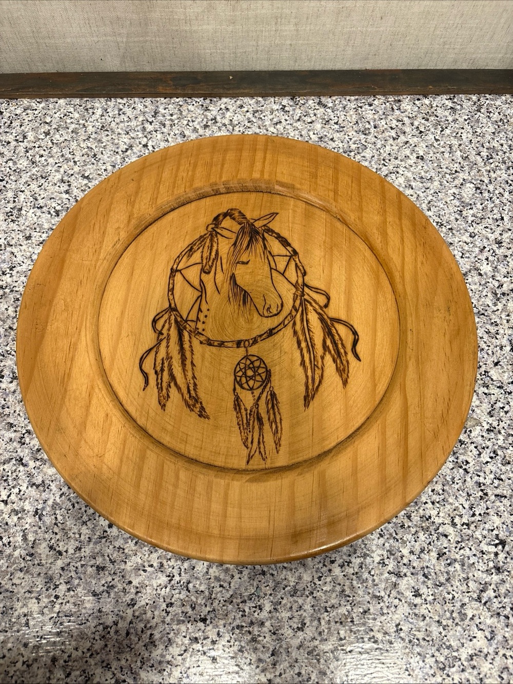 Wooden 14” Plate Horse In Dreamcatcher
